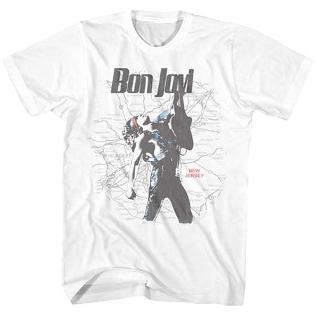 Bon Jovi - Jersey Map - White t-shirt