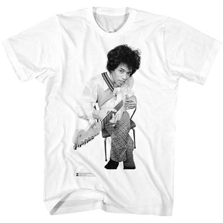 Jimi Hendrix - Sitting With Guitar - White   t-shirt