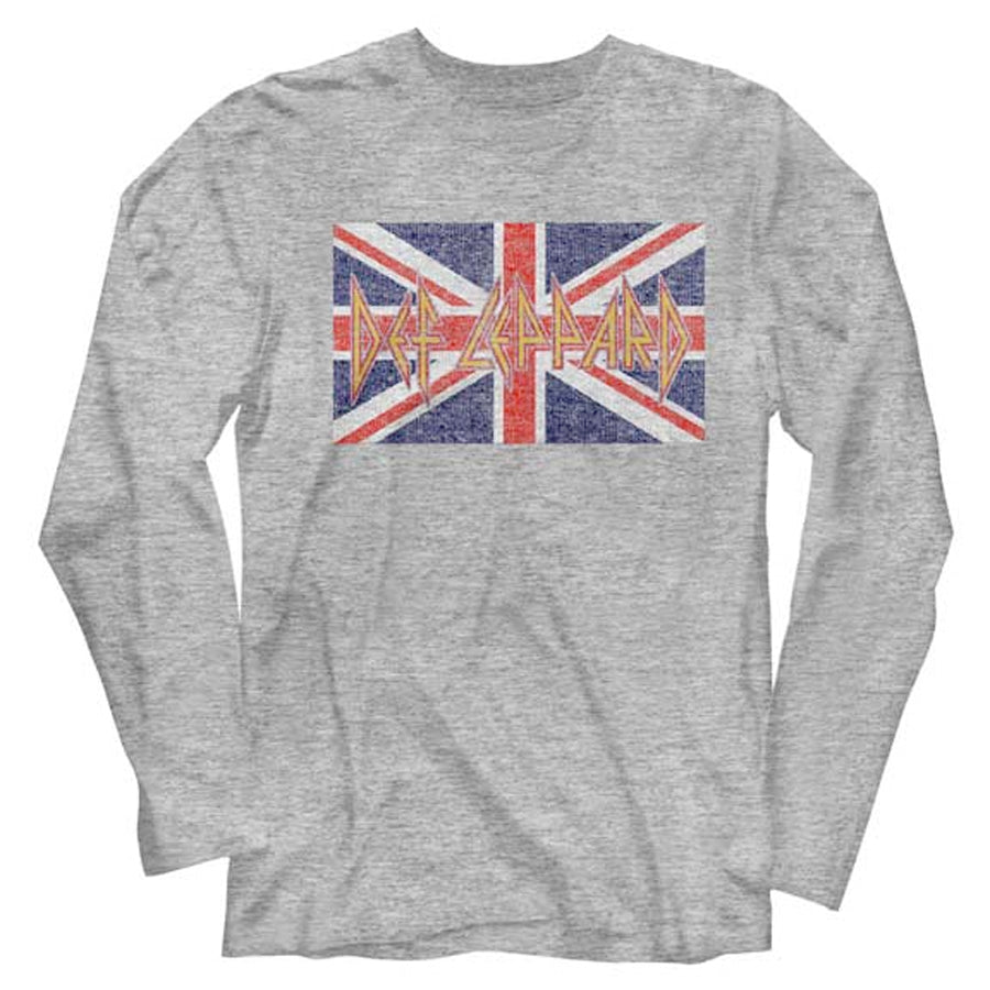 Def Leppard  - UK Flag Logo -Longsleeve Gray Heather t-shirt