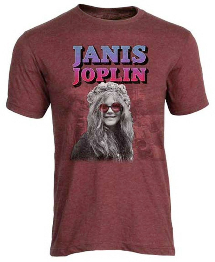 Janis Joplin - Rose Colored Glasses - Heather Burgundy t-shirt