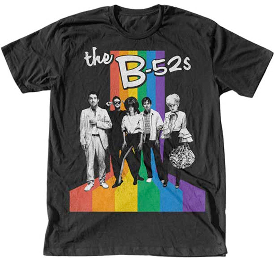 The B-52's-Retro Rainbow Band-Black t-shirt