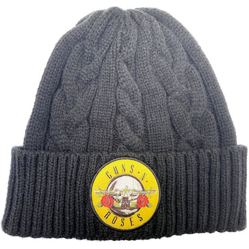 Guns N Roses  - Cable Knit Wool Circle Logo - Black Ski Cap Beanie