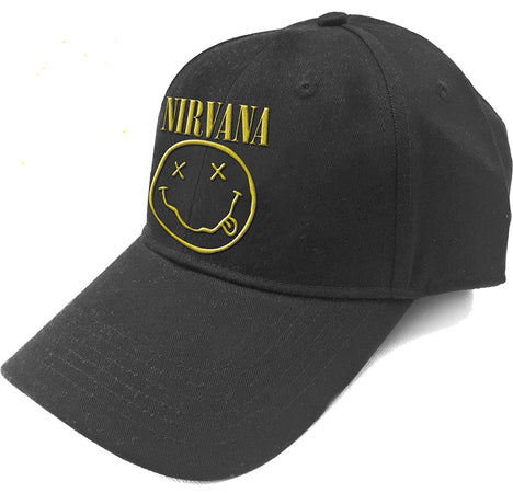 Nirvana - Logo and Smiley - Black OSFA Baseball Cap
