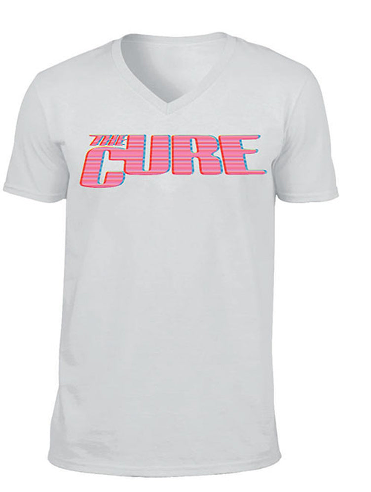 The Cure - Neon Logo-2019 Tour - V-neck White t-shirt
