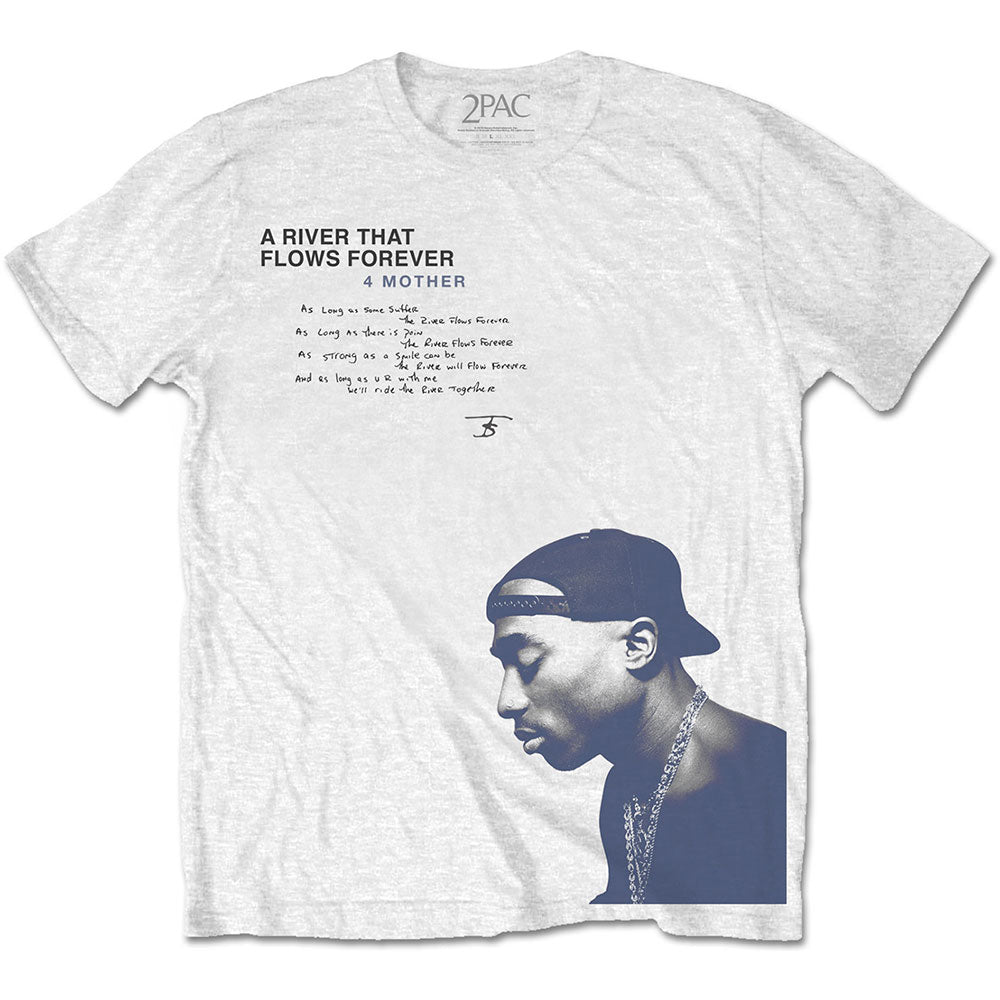 Rock Off T-Shirt Ufficiale 2Pac Tupac 'A River That Flows Forever' – Bianca Taglia XL