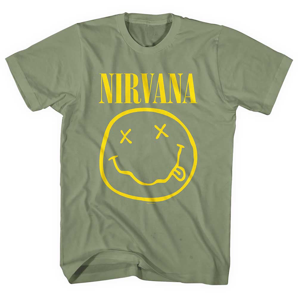 Nirvana - Kurt Cobain-Yellow Smiley - Green t-shirt