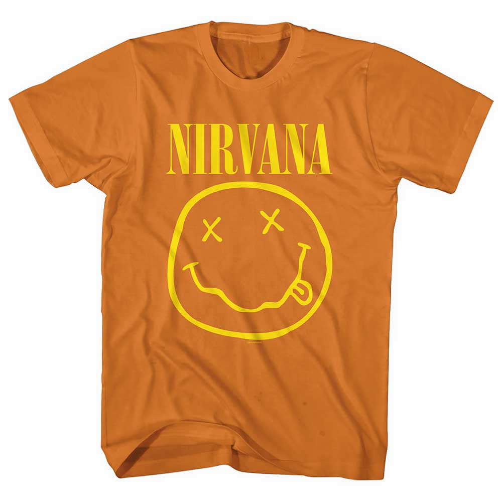 Nirvana - Kurt Cobain-Yellow Smiley - Orange t-shirt