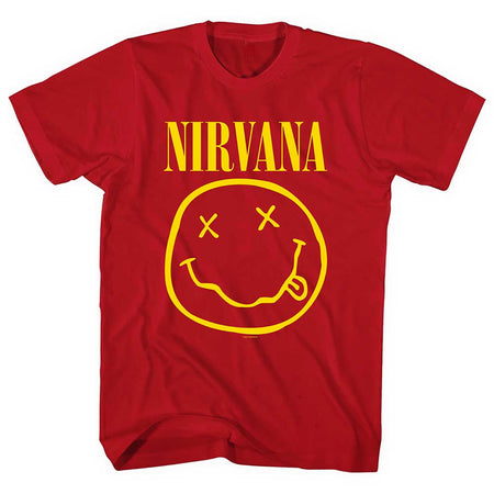 Nirvana - Kurt Cobain-Yellow Smiley - Red t-shirt