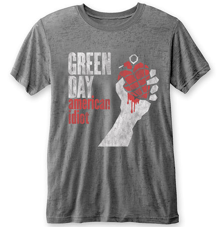 Green Day. - American Idiot - Charcoal Grey Burn Out T-shirt
