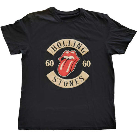 The Rolling Stones - Sixty Biker Tongue with Suede Flock - Black t-shirt