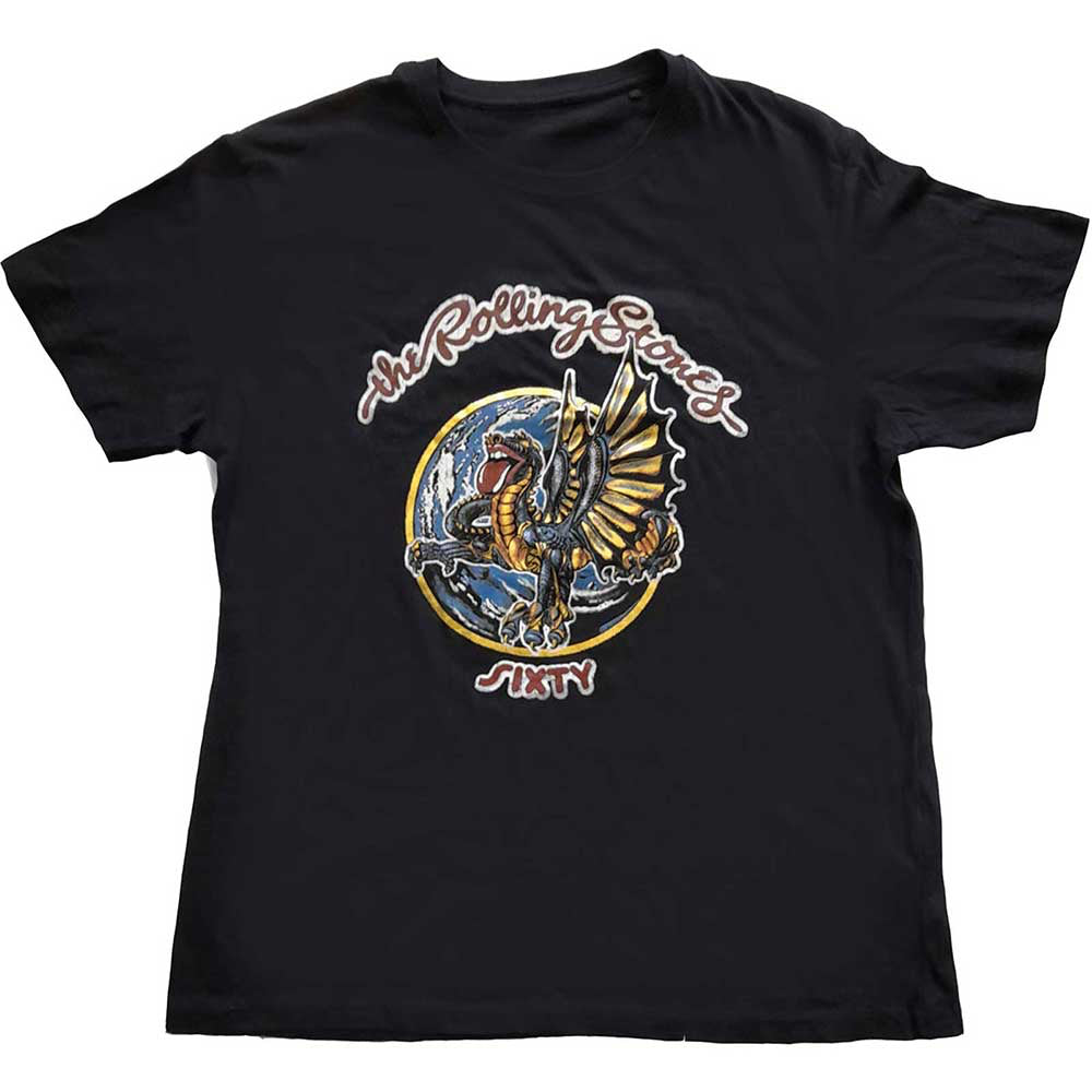 The Rolling Stones - Sixty Dragon Globe with Gold Foil - Black t-shirt