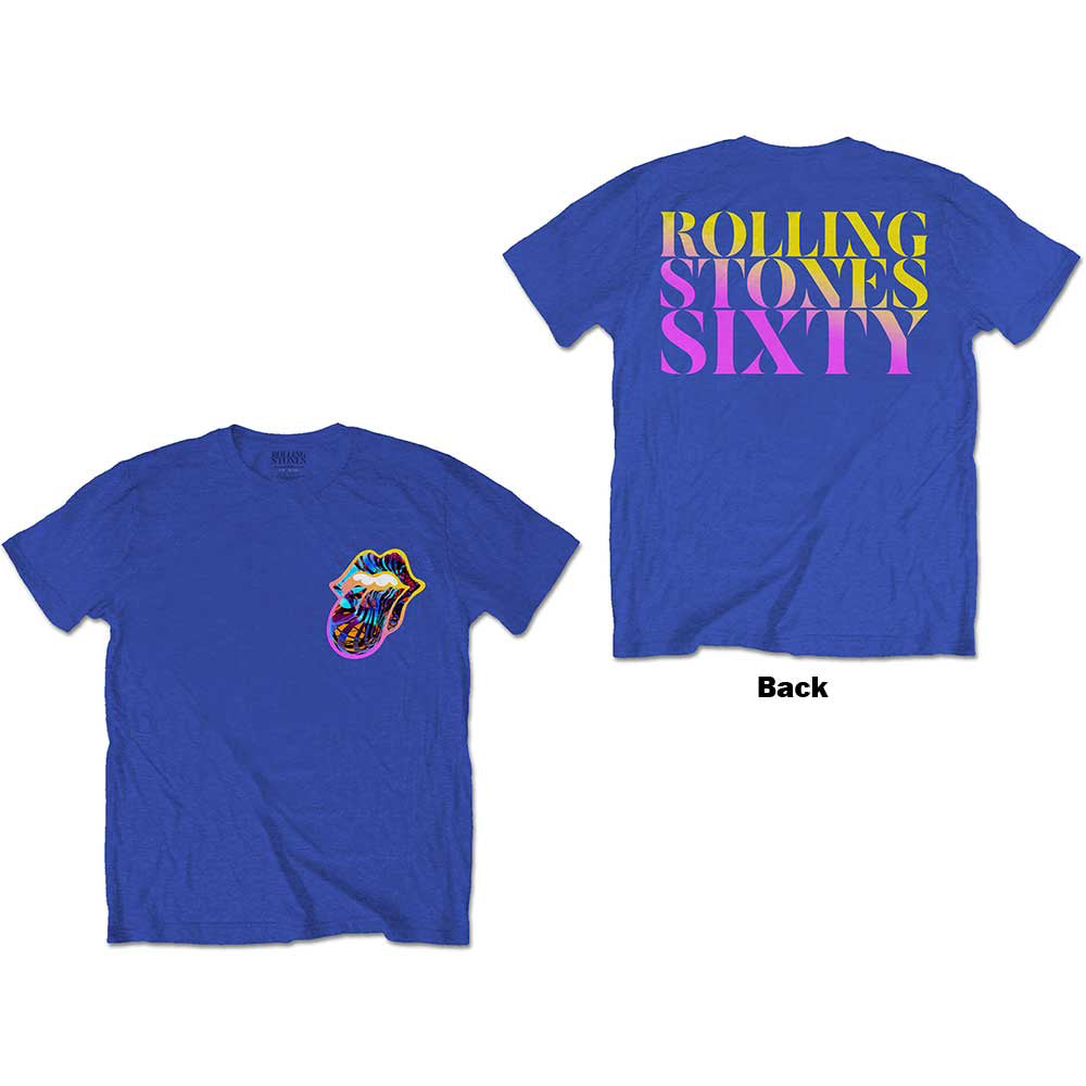 The Rolling Stones - Sixty Gradient Text with Backprint - Royal Blue t-shirt