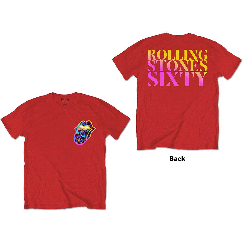 The Rolling Stones - Sixty Gradient Text with Backprint - Red t-shirt