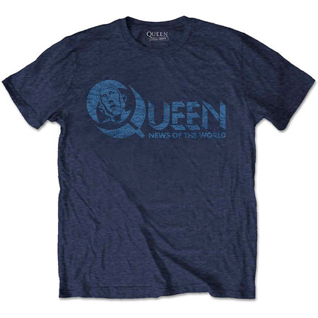 Queen - News Of The World 40th Vintage Logo - Navy Blue t-shirt