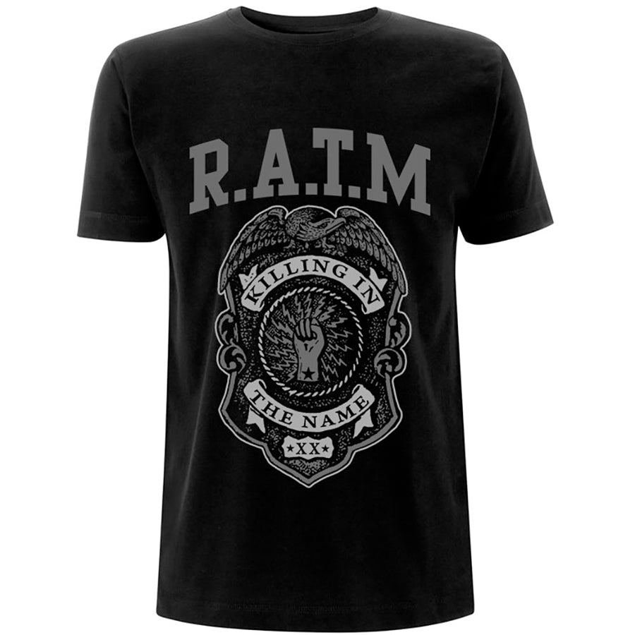 Rage Against The Machine - Grey Police Badge - Black t-shirt