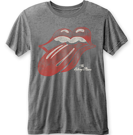 The Rolling Stones-Vintage Tongue - Charcoal Grey  Burnout Fashion  T-shirt
