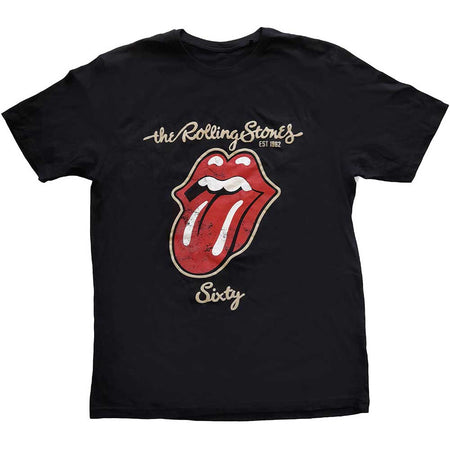 The Rolling Stones - Sixty Plastered Tongue with Suede Flock - Black t-shirt