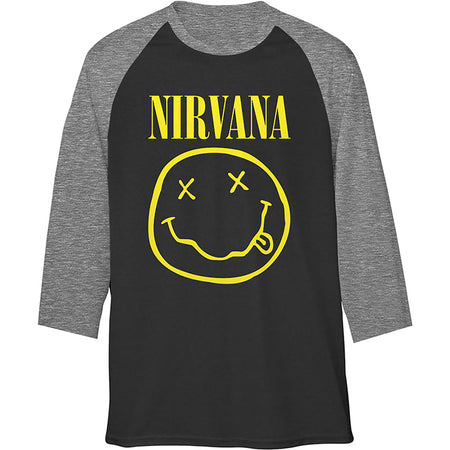 Nirvana - Kurt Cobain-Yellow Smiley - Raglan Baseball Jersey t-shirt