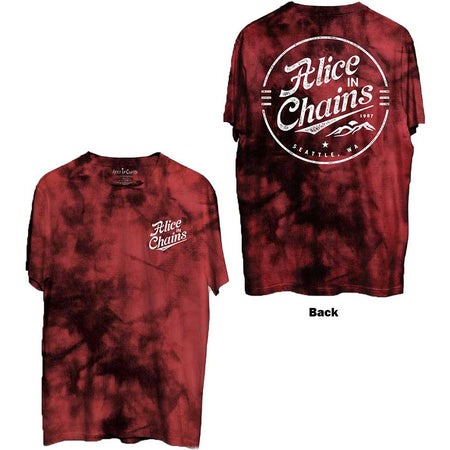 Alice In Chains - Circle Emblem with Backprint - Dip Dye Red T-shirt