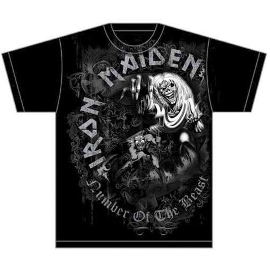 Iron Maiden - Number Of The Beast-Grey Tone - Black T-shirt