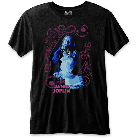 Janis Joplin  - Floral Frame - Black t-shirt