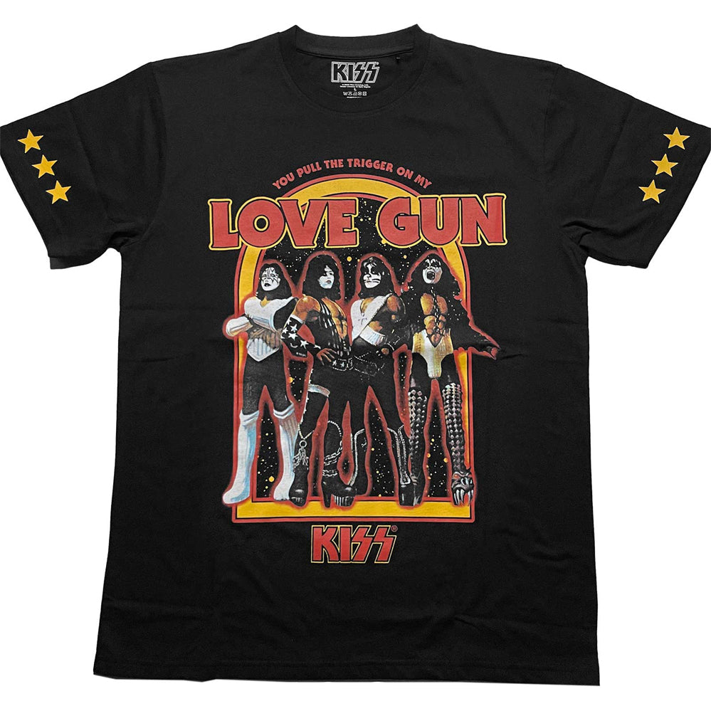 Kiss - Love Gun Stars with Sleeve Print - Black  t-shirt