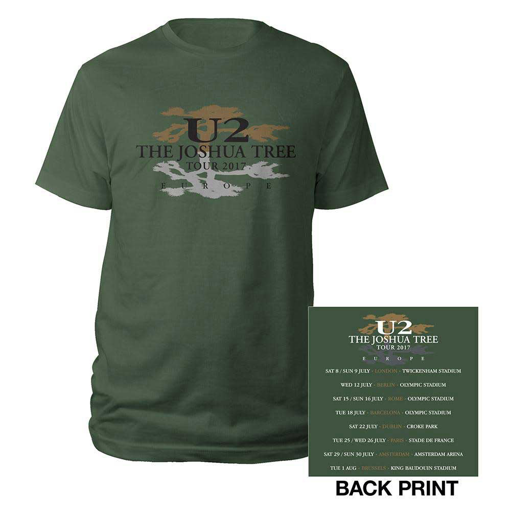 U2 - Joshua Tree Logo 2017 Tour with Backprint-Ex Tour Limited stock - Green T-shirt