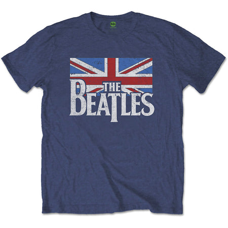 The Beatles - Drop T Logo & Vintage Flag - Navy Blue t-shirt