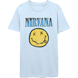 Nirvana - Kurt Cobain-Xerox Smiley Blue - Light Blue t-shirt