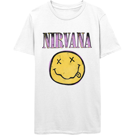 Nirvana - Kurt Cobain-Xerox Smiley Pink - White t-shirt