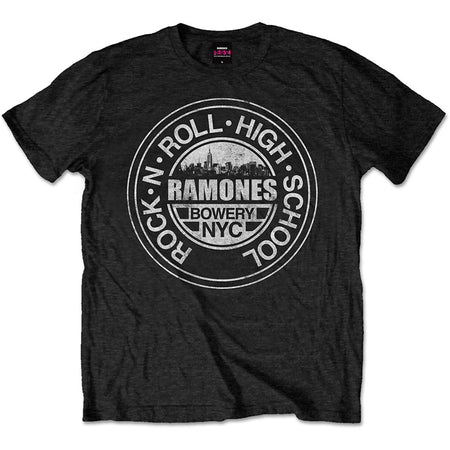 The Ramones - Rock N Roll High School-Bowery NYC - Black  T-shirt