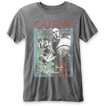 Queen - News Of The World - Burn out Charcoal Grey T-shirt