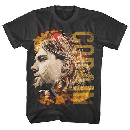 Nirvana-Kurt Cobain - Colored Side View - Black T-shirt
