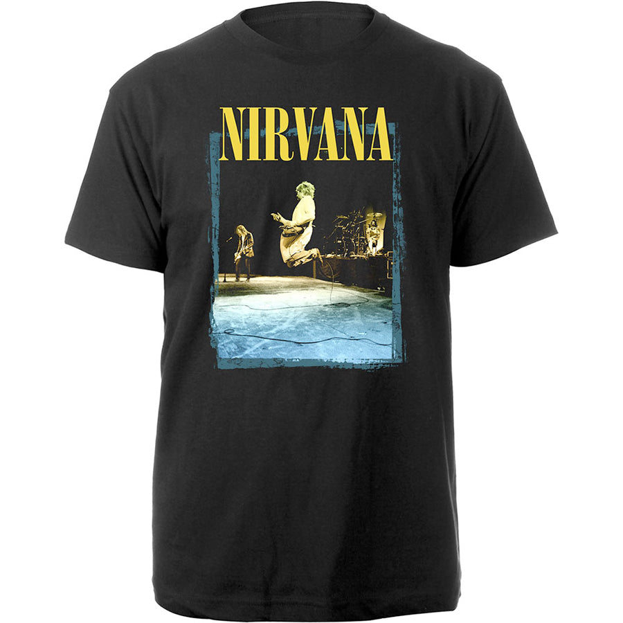Nirvana-Kurt Cobain - Stage Jump - Black T-shirt