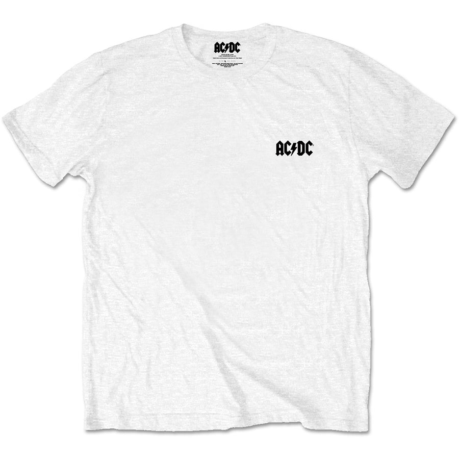 AC/DC - About To Rock-Breast Print With Full Backprint  - White T-shirt