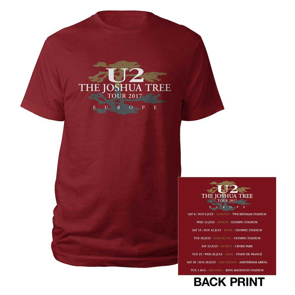 U2 - Joshua Tree  2017 Tour with Backprint - Red T-shirt