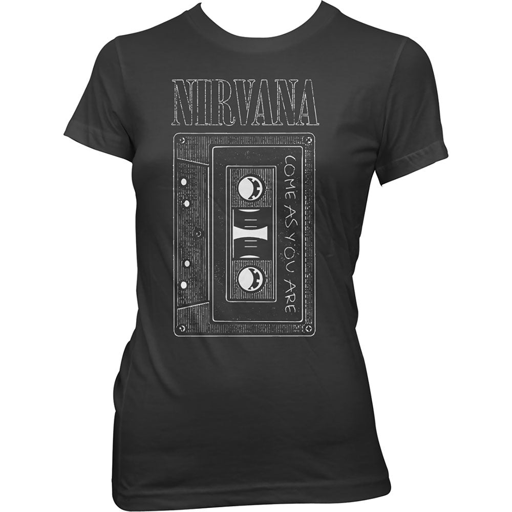 Nirvana-Kurt Cobain - As You Are Tape - Ladies Junior Black T-shirt