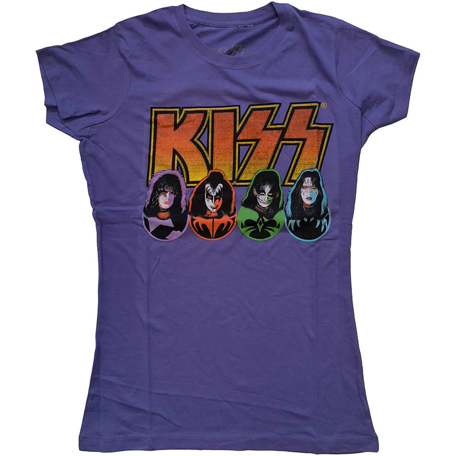 Kiss - Logo, Faces & Icons- Ladies Purple T-shirt