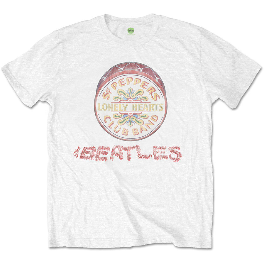 The Beatles - Flowers Logo & Drum - White T-shirt