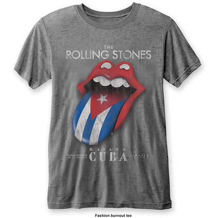 The Rolling Stones-Havana Cuba - Charcoal Grey  Burnout Fashion  T-shirt