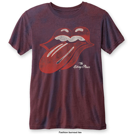 The Rolling Stones-Vintage Tongue-Navy & Red 2 Tone  Burnout Fashion  T-shirt
