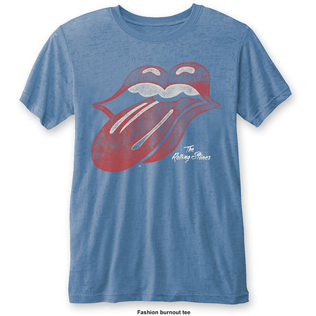 The Rolling Stones-Vintage Tongue-Blue  Burnout Fashion  T-shirt