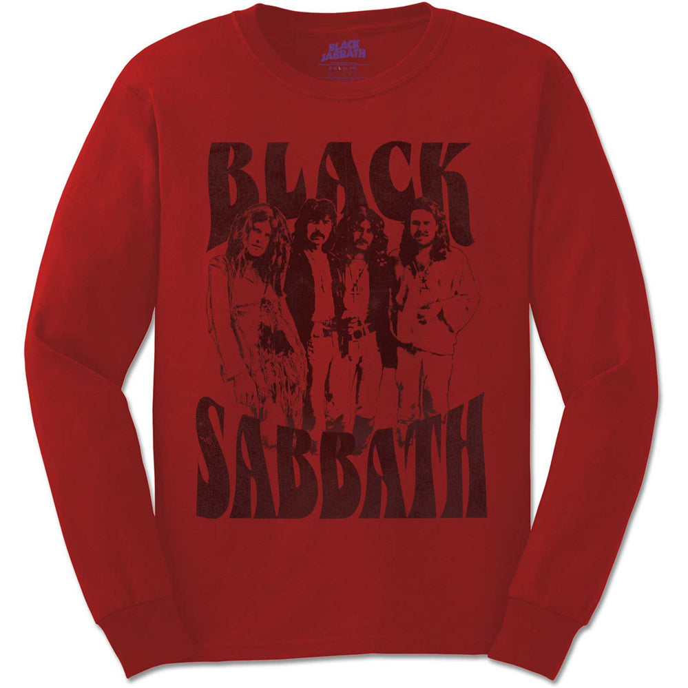 Black Sabbath - Band & Logo -Longsleeve Red  t-shirt