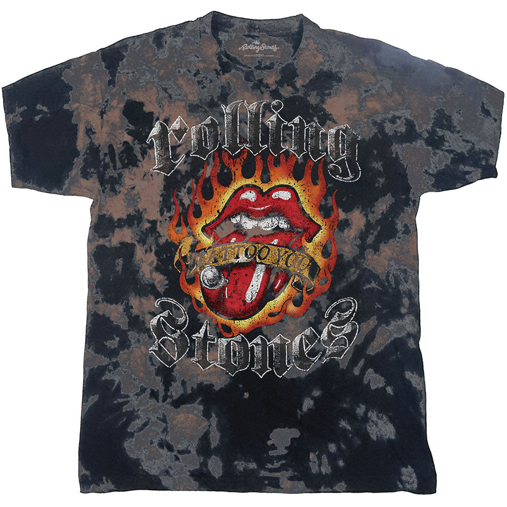 The Rolling Stones - Tattoo Flames - Dip Dye - Grey T-shirt