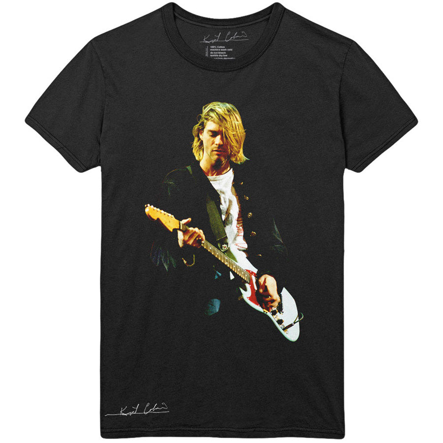 Nirvana - Kurt Cobain- Guitar Photo Color - Black  t-shirt