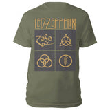 Led Zeppelin - Gold Symbols In Black Square - Green  T-shirt