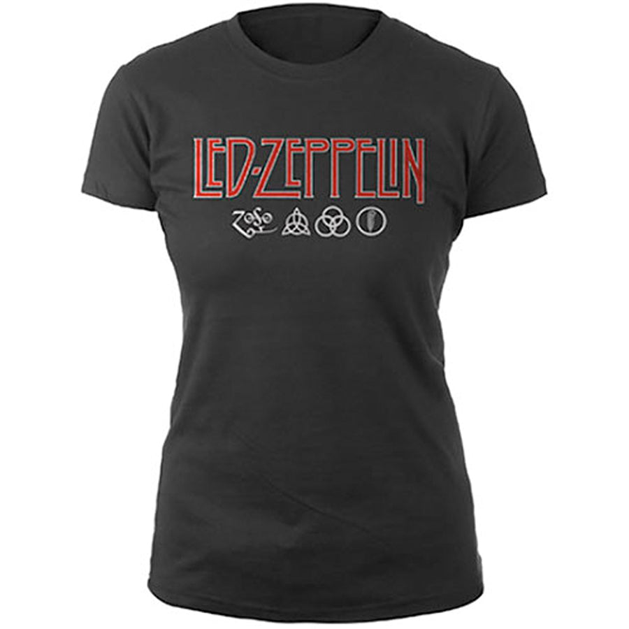 Led Zeppelin - Logo and Symbols - Girl's Junior Black T-shirt
