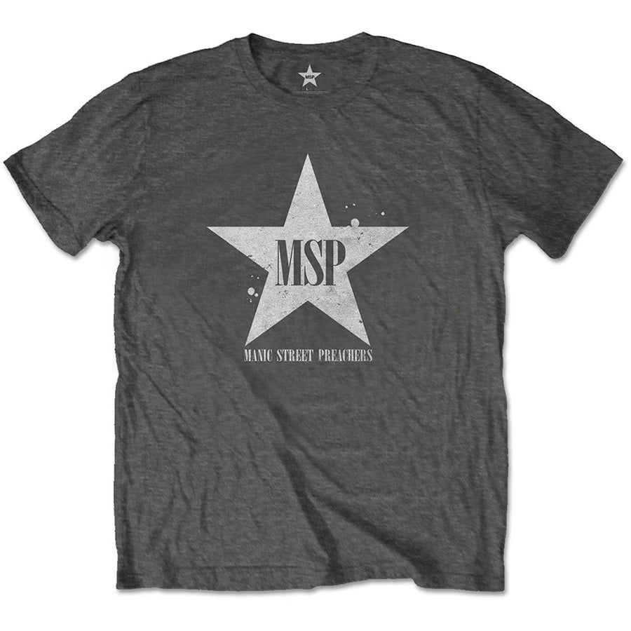 Manic Street Preachers - Classic Distressed Star  - Charcoal Grey t-shirt