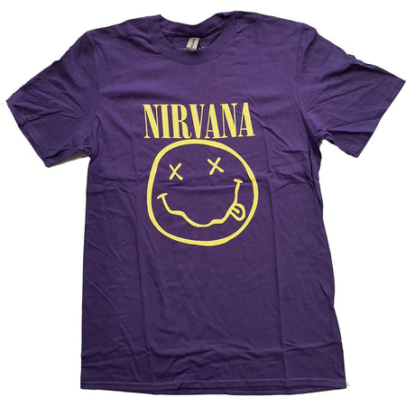 Nirvana- Yellow Smiley - Purple t-shirt