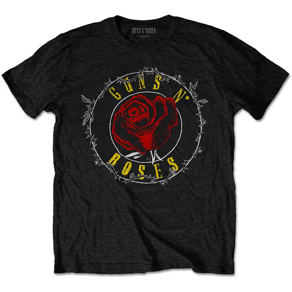 Guns N Roses -Rose Circle Paradise City with Back Print - Black t-shirt